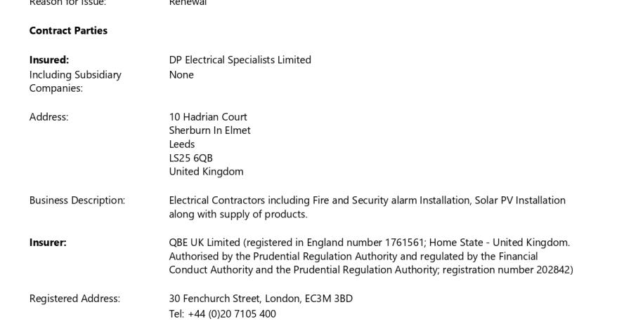Electrical & Ventilation, Air Conditioning and Refrigeration Policy Schedule 